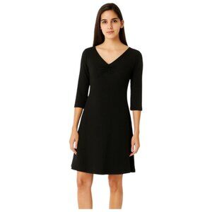 Cutloose Small Black Textured V Neck 3/4 Sleeve Dress